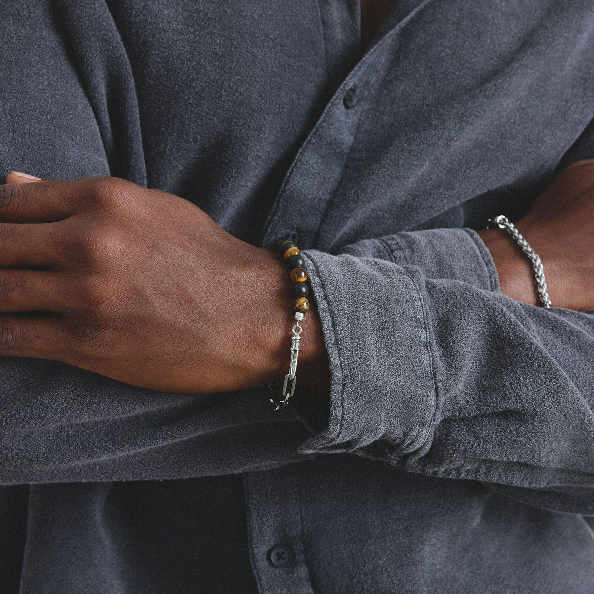 Stainless Steel Tiger's Eye Bead Bracelet