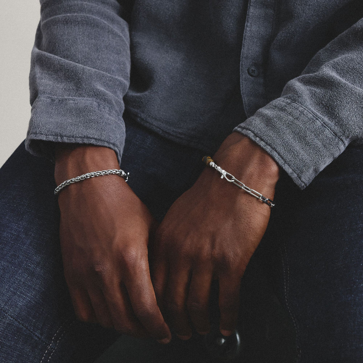 Stainless Steel Tiger's Eye Bead Bracelet