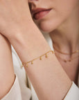 Gold Polished Teardrop Dangle Station Bracelet