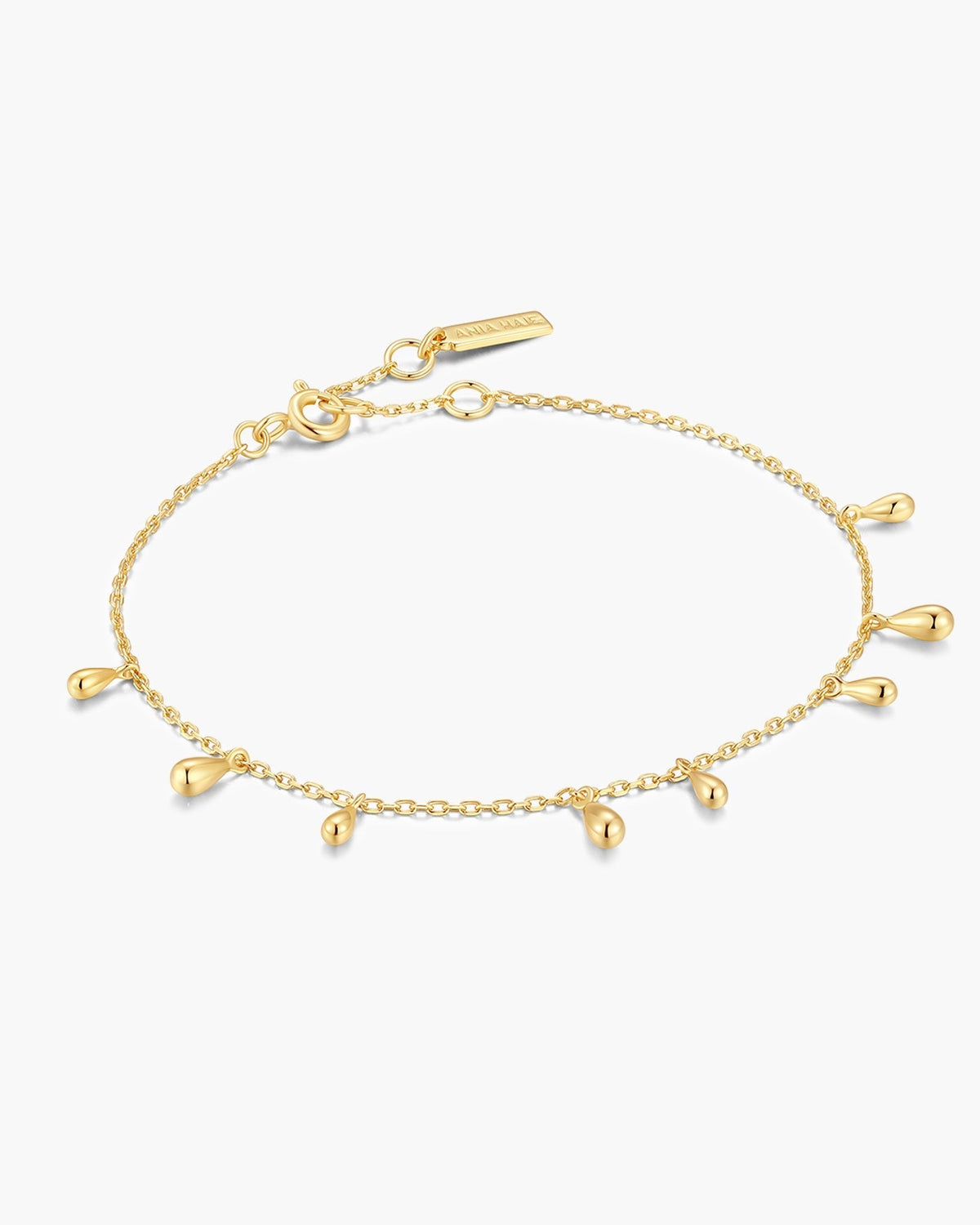 Gold Polished Teardrop Dangle Station Bracelet