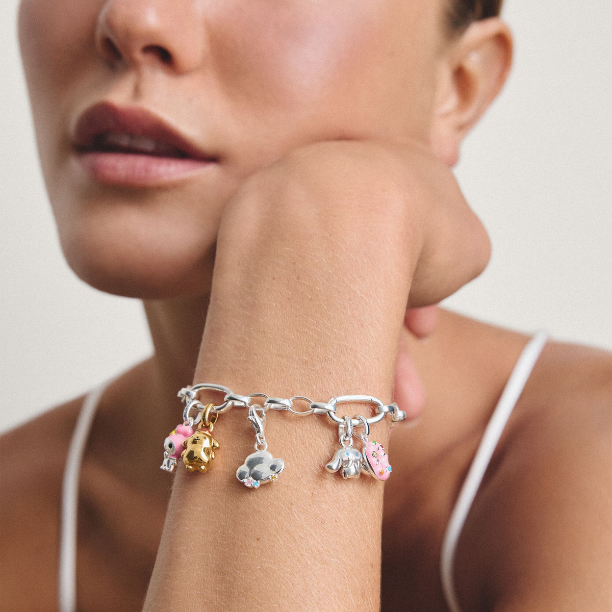 Silver-Plated Charm Club Bracelet with 3 Connect Links