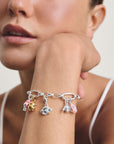 Silver-Plated Charm Club Bracelet with 3 Connect Links