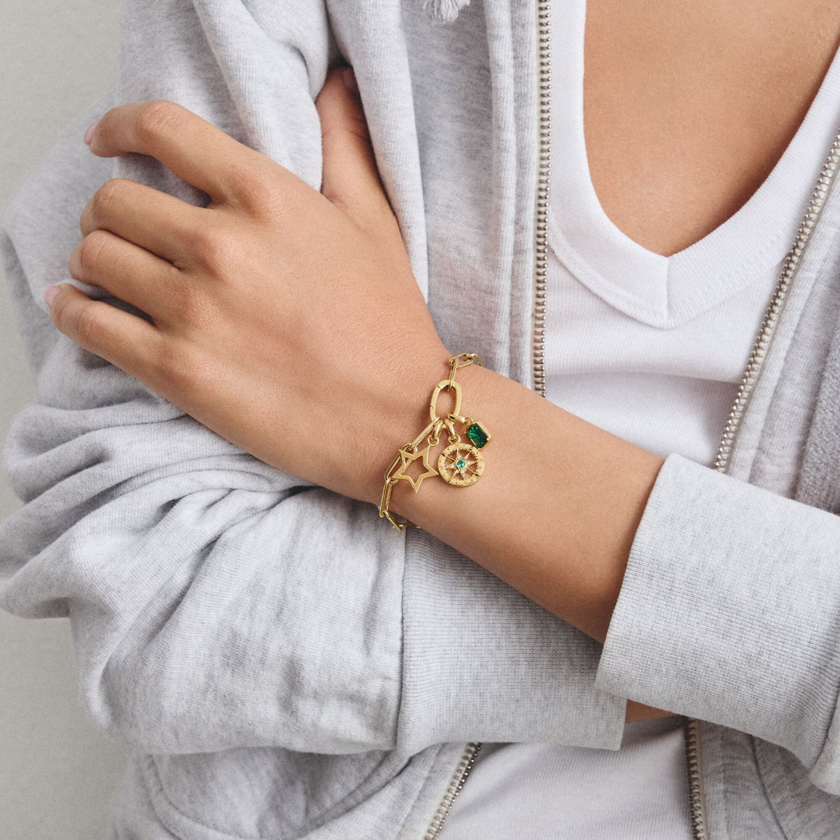Gold-Tone Stainless Steel Charm Club Chunky Link Bracelet
