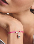 Pink Textile Charm Club Bracelet with Silver-Plated Clasp