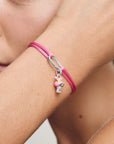 Pink Textile Charm Club Bracelet with Silver-Plated Clasp