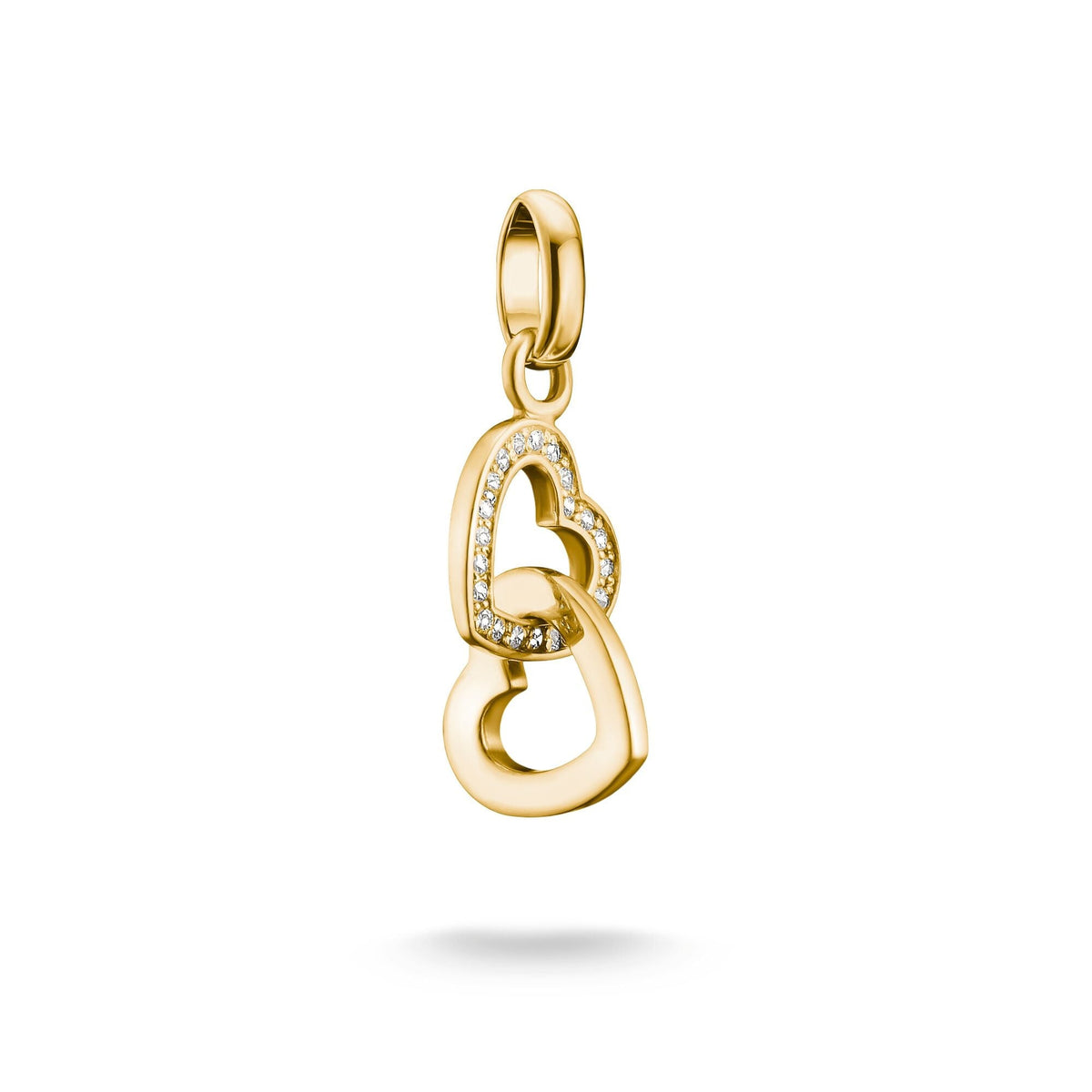Gold-Plated Double Heart Charm with White Zirconia