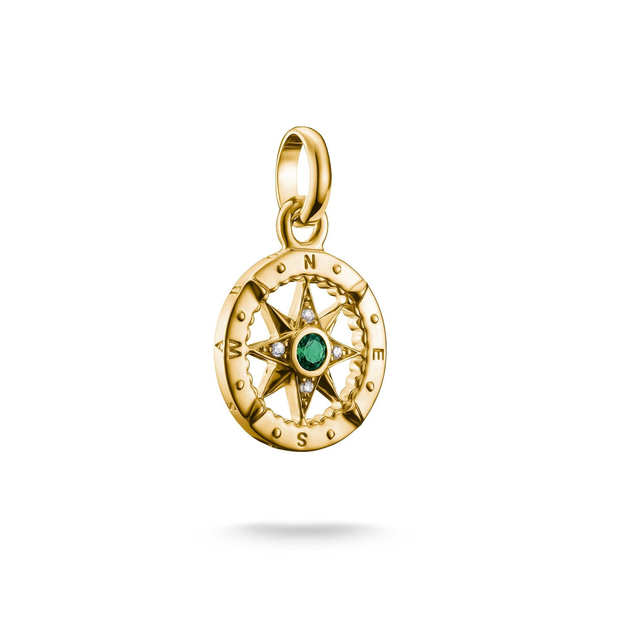 Gold-Plated Compass Charm with Green Nano Crystal