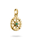 Gold-Plated Compass Charm with Green Nano Crystal