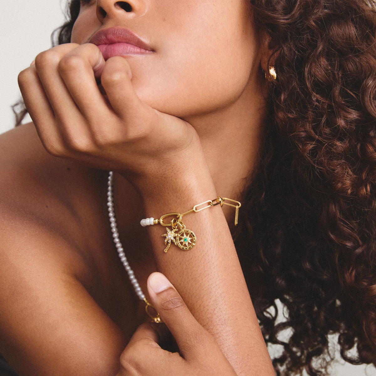 Gold-Plated Compass Charm with Green Nano Crystal