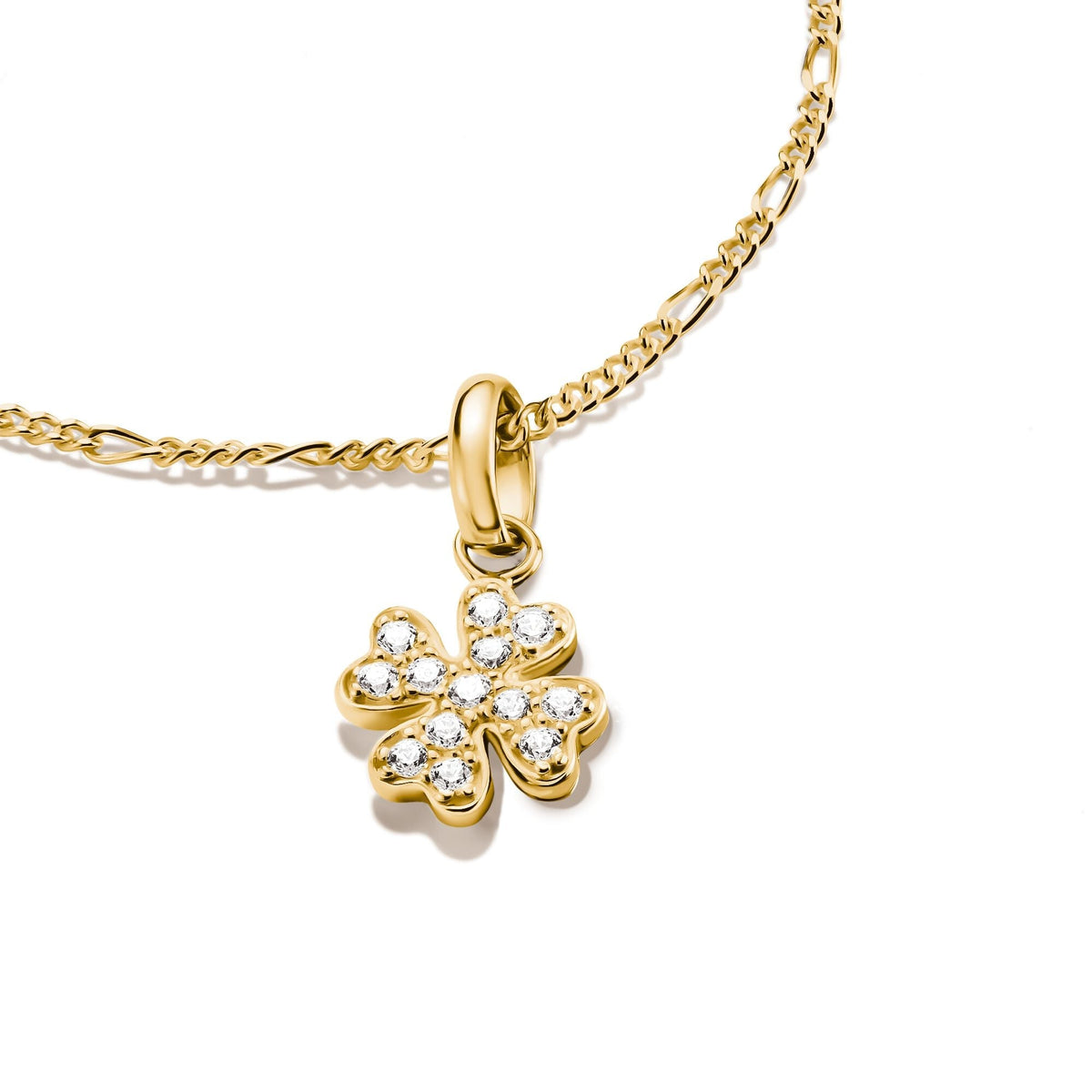 Gold-Plated Four-Leaf Clover Charm with White Zirconia