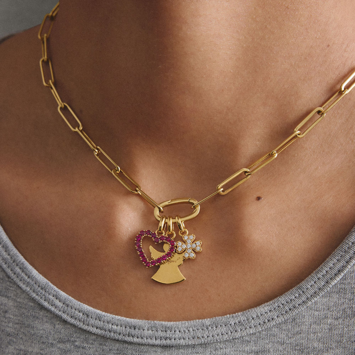 Gold-Plated Four-Leaf Clover Charm with White Zirconia