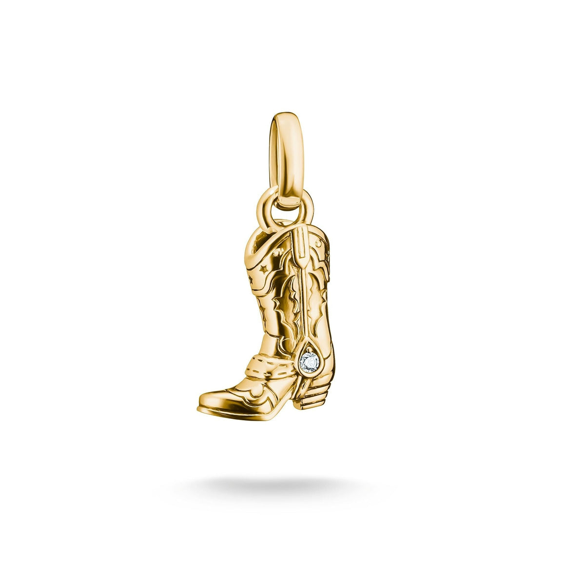 Gold-Plated Cowboy Boot Charm with White Zirconia