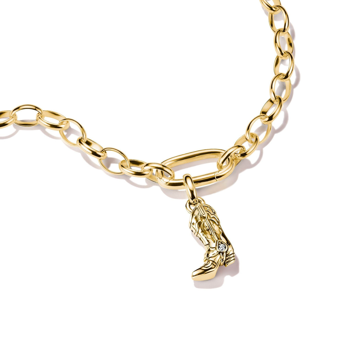 Gold-Plated Cowboy Boot Charm with White Zirconia