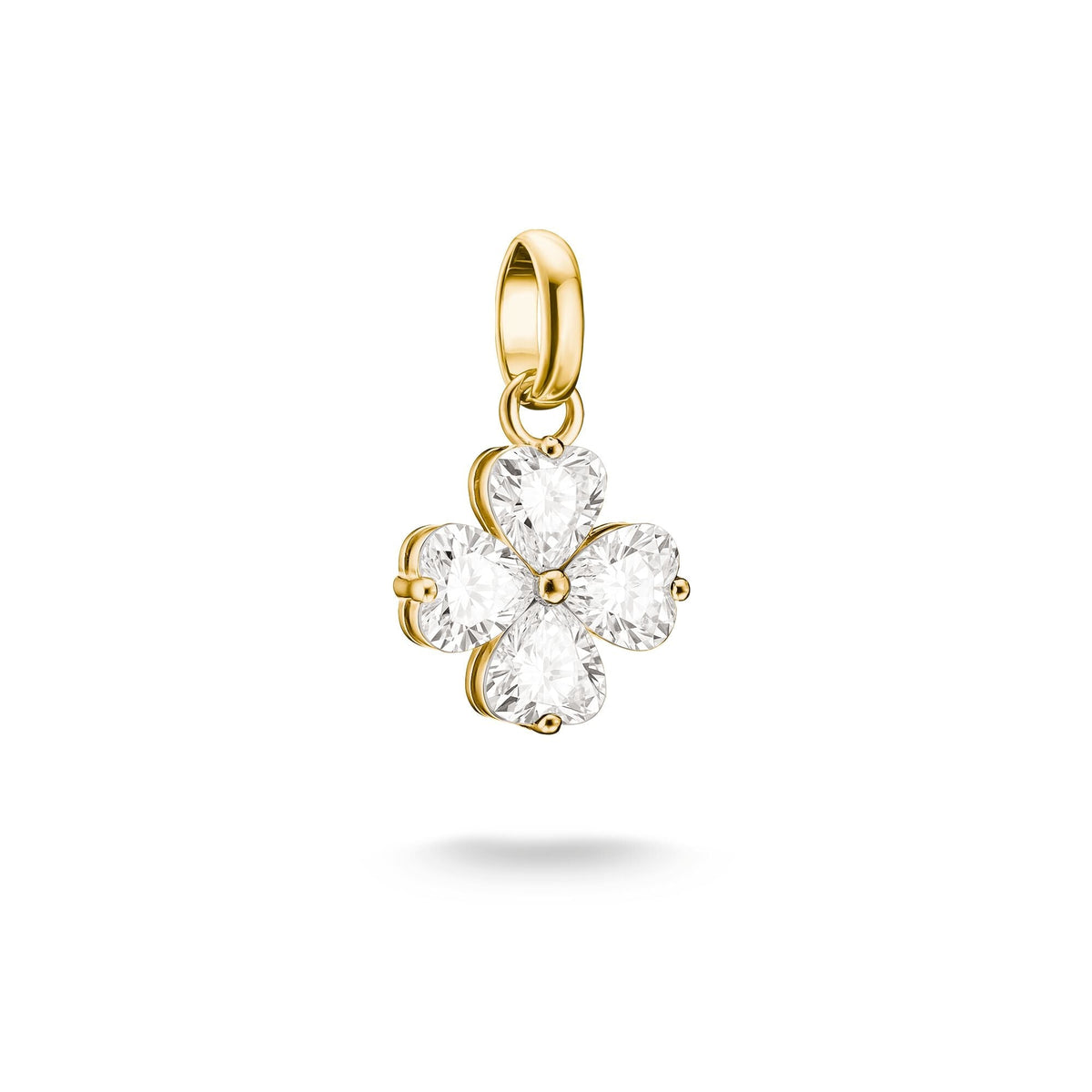 Gold-Plated Four-Leaf Clover Charm with Heart-Cut White Zirconia