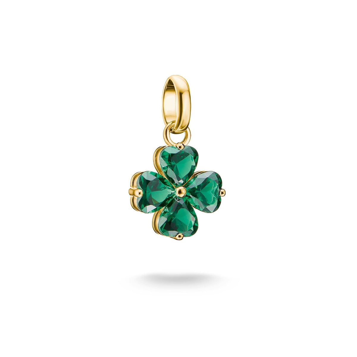 Gold-Plated Four-Leaf Clover Charm with Green Heart-Cut Stones