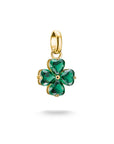 Gold-Plated Four-Leaf Clover Charm with Green Heart-Cut Stones