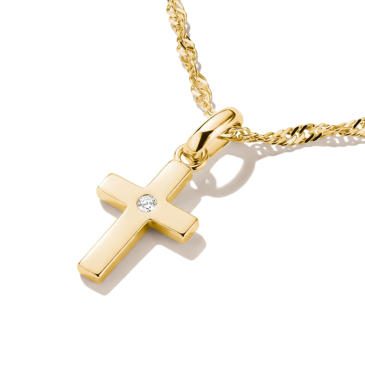 Gold-Plated Cross Charm with Zirconia Centre Stone