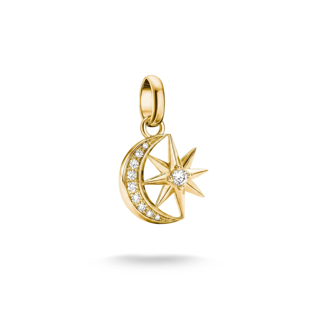 Gold-Plated Moon and Star Charm with White Zirconia