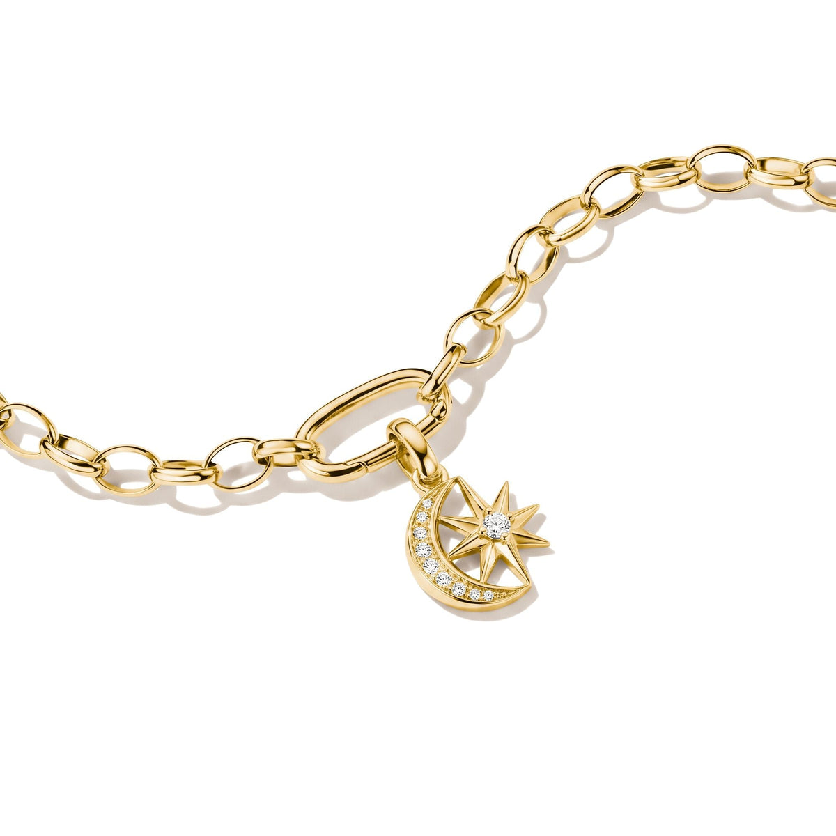 Gold-Plated Moon and Star Charm with White Zirconia