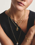 Gold-Plated Moon and Star Charm with White Zirconia