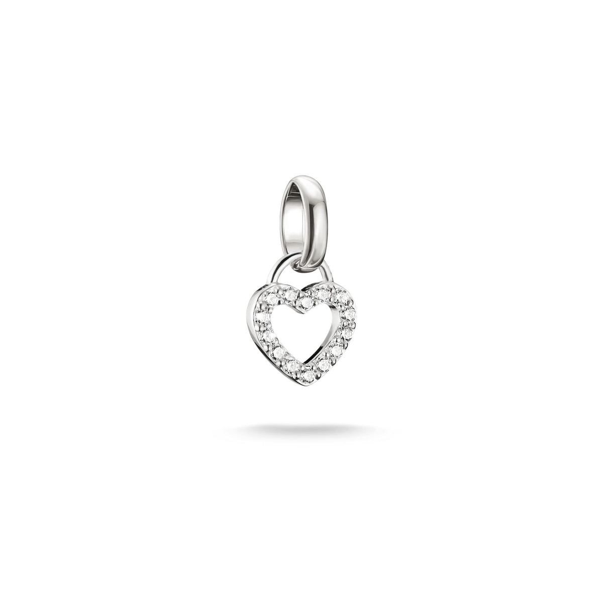 Silver-Plated Open Heart Charm with White Zirconia