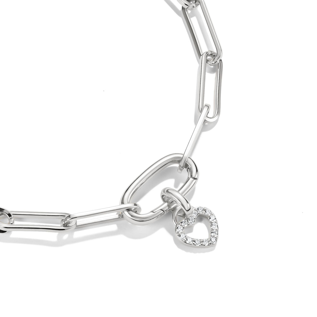 Silver-Plated Open Heart Charm with White Zirconia