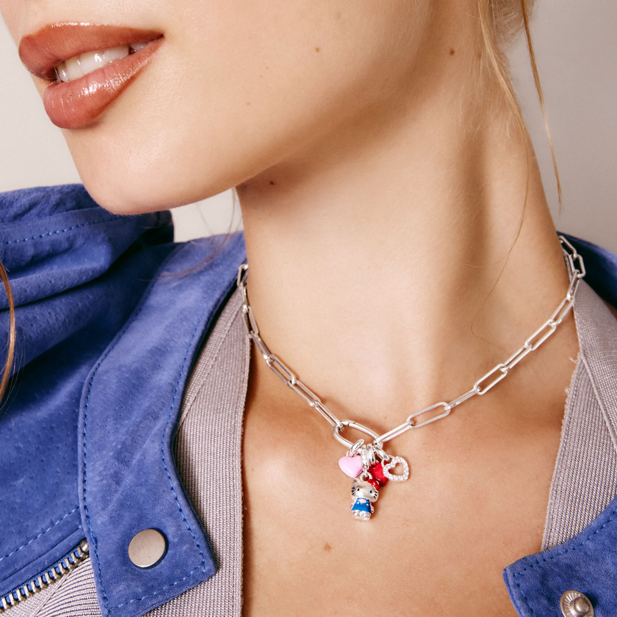 Silver-Plated Open Heart Charm with White Zirconia