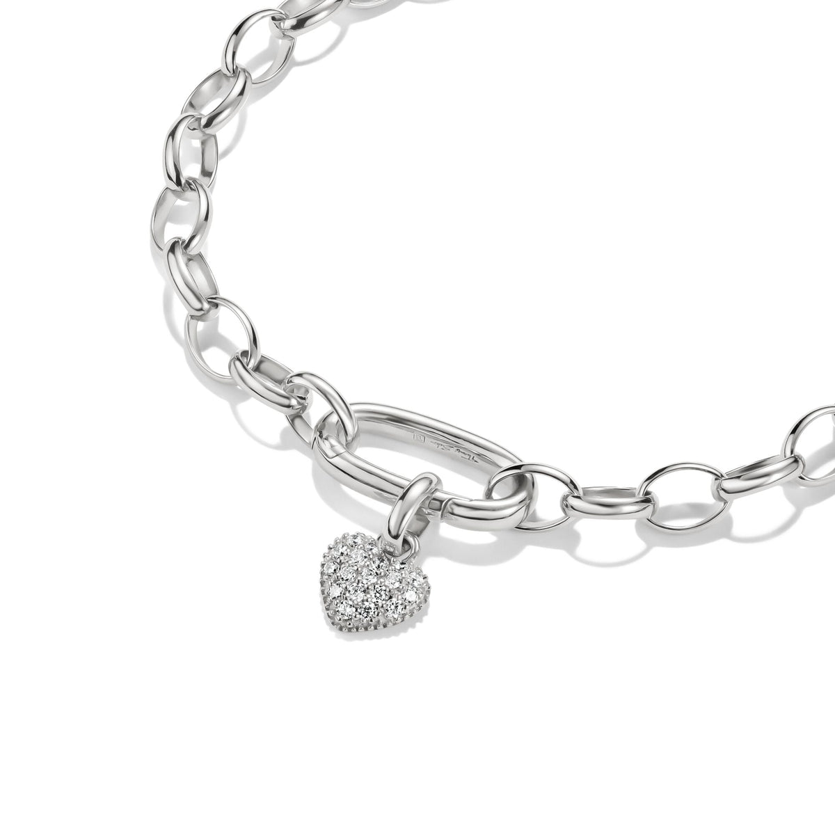 Silver-Plated Heart Charm with Prong-Set White Zirconia