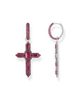 THOMAS SABO Single Cross hoop earring with ruby red stones