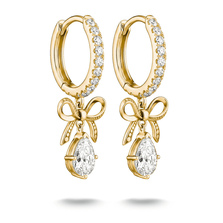 Hoop earrings Bow with zirconia in teardrop shape