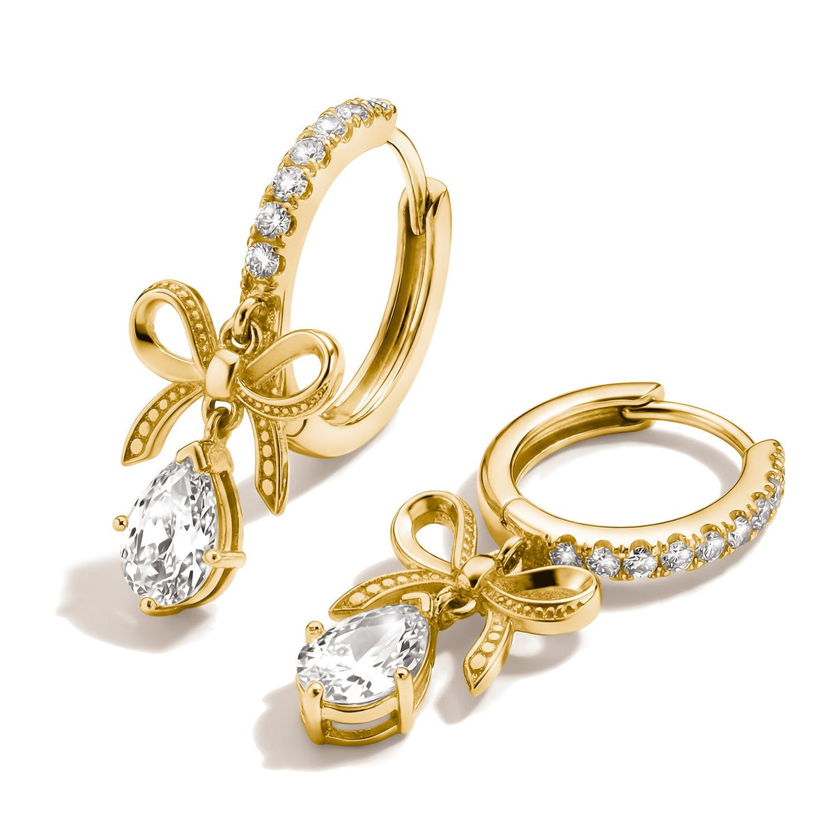 Hoop earrings Bow with zirconia in teardrop shape