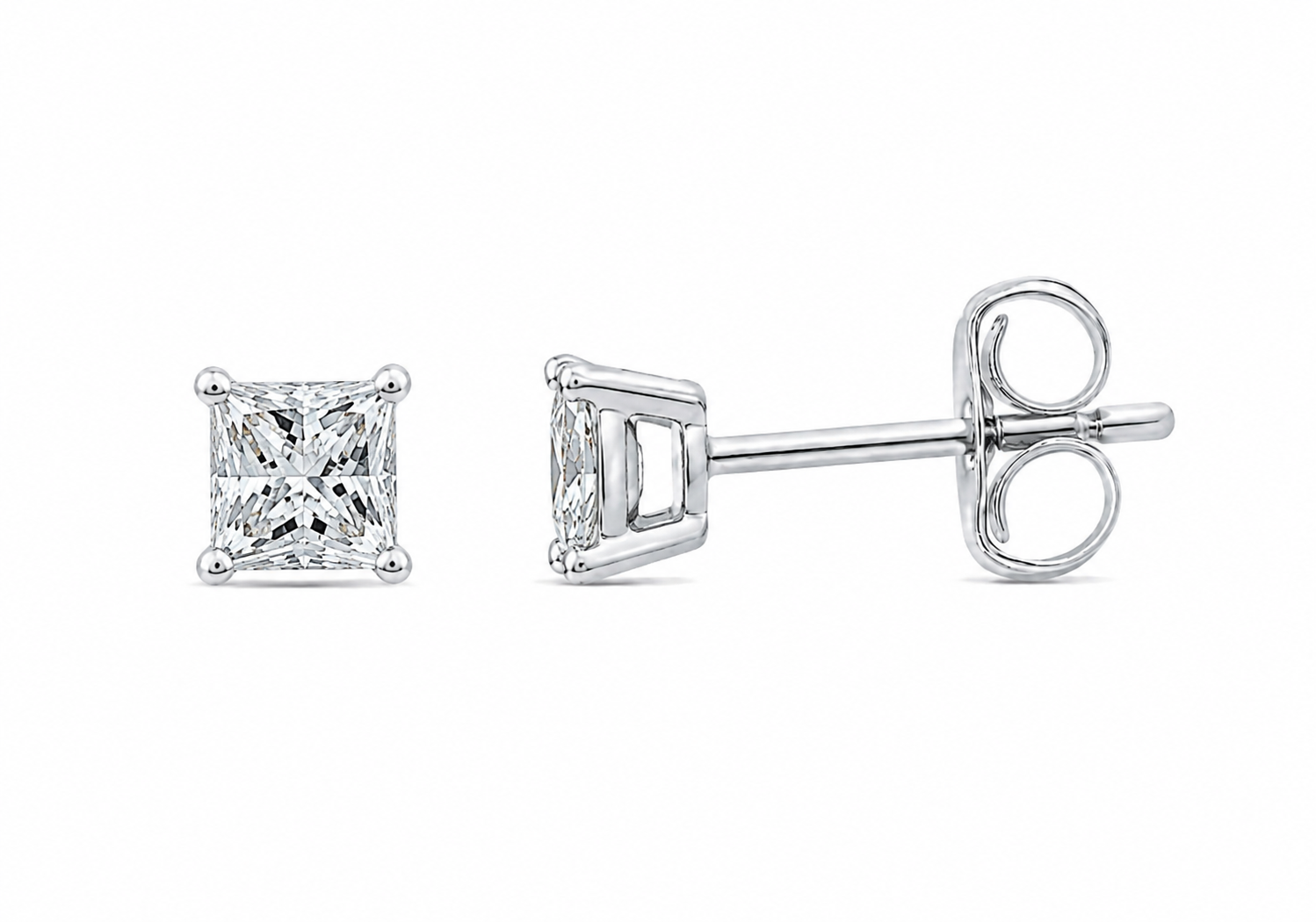 CLASSIC 4-CLAW PRINCESS CUT CZ STUDS - STERLING SILVER