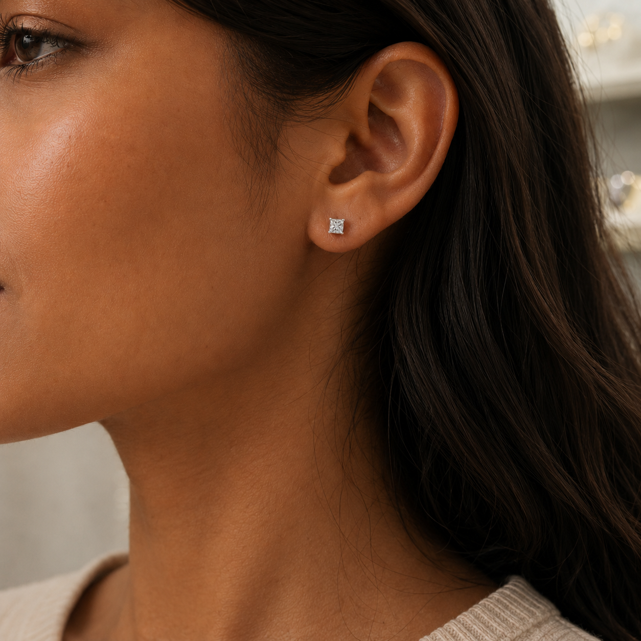 CLASSIC 4-CLAW PRINCESS CUT CZ STUDS - STERLING SILVER