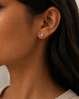 CLASSIC 4-CLAW PRINCESS CUT CZ STUDS - STERLING SILVER