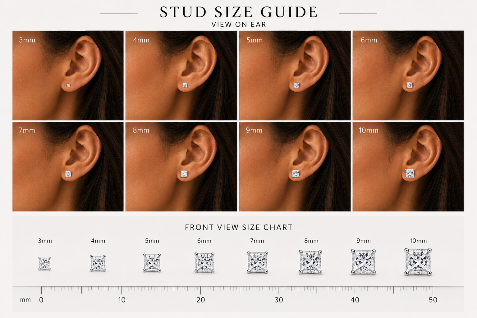 CLASSIC 4-CLAW PRINCESS CUT CZ STUDS - STERLING SILVER