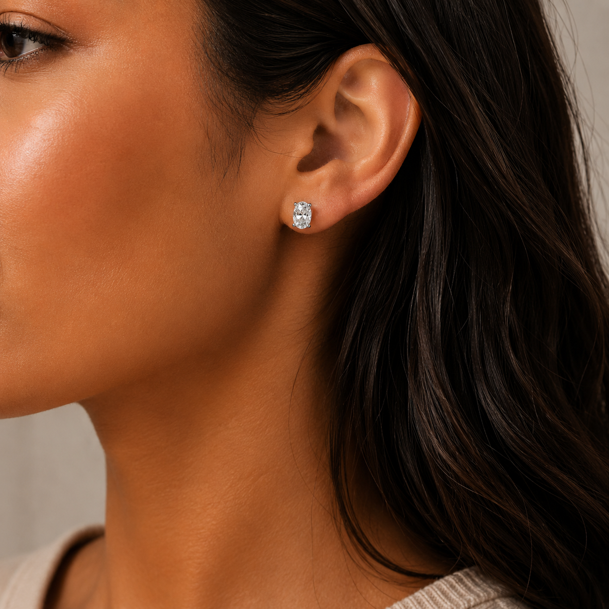 CLASSIC OVAL CZ STUDS - STERLING SILVER
