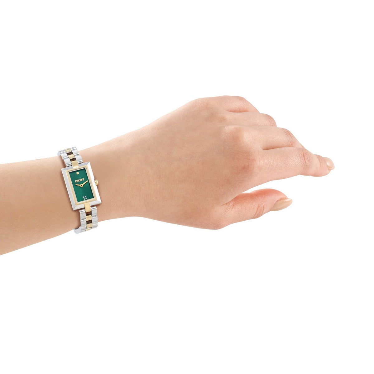 Signature Shape Two Tone Stainless Steel 20x30mm Green Dial Watch