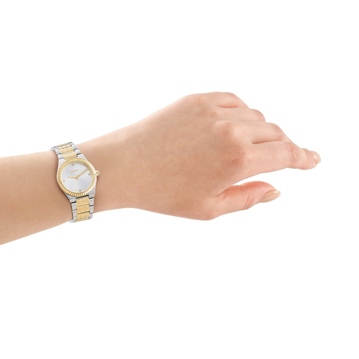 DKNY Essentials Two Tone Stainless Steel 28mm Watch and Gold Stainless Steel Bracelet Set