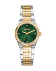 DKNY Essentials Two Tone Stainless Steel 28mm Green Dial Watch and Gold Stainless Steel Bracelet Set