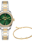 DKNY Evening Two Tone Stainless Steel 28mm Watch and Gold Stainless Steel Bracelet Set