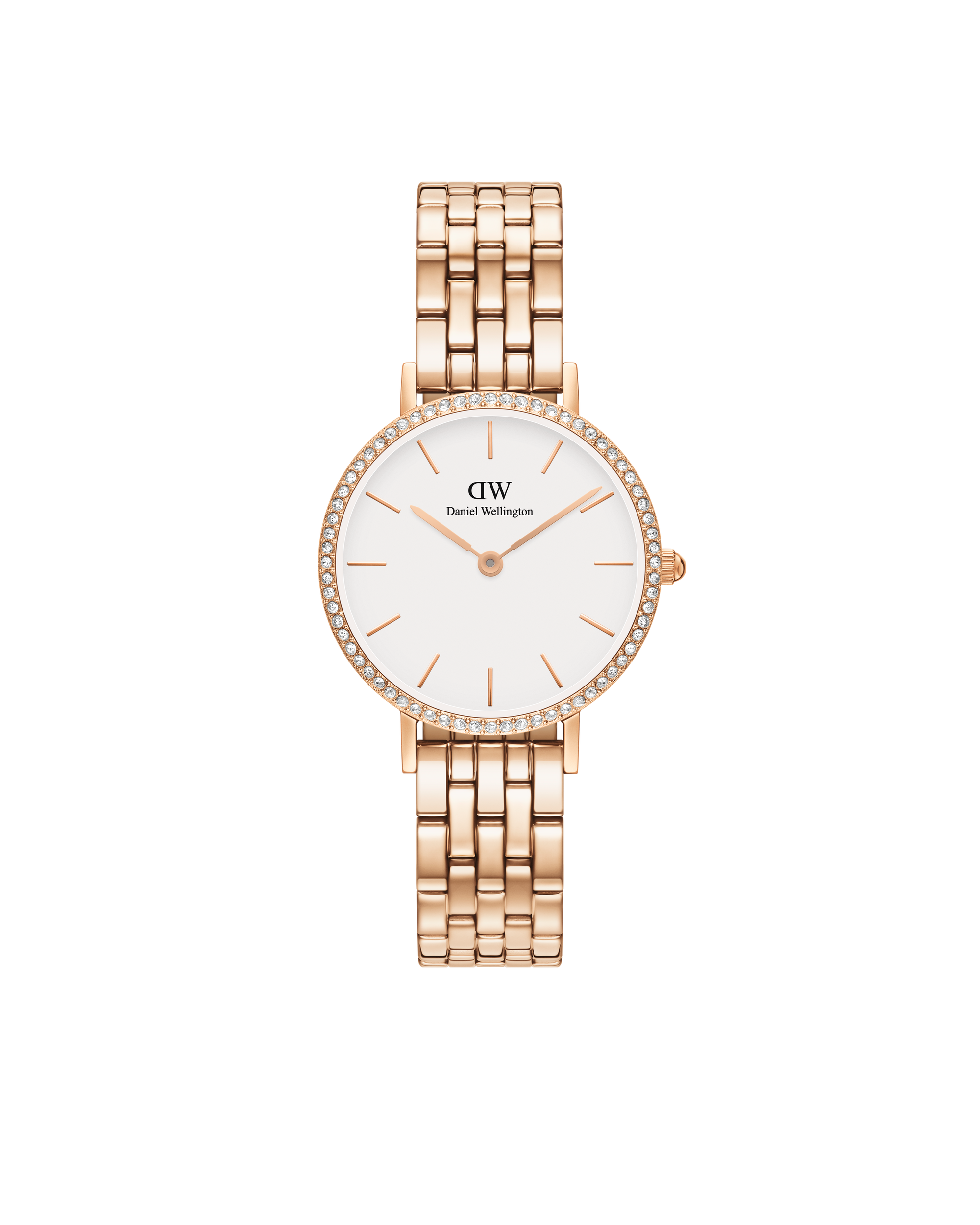Daniel Wellington Petite 28 Bezel 5-Link White &amp; Rose Gold Watch