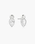 Silver Bezel Inverted Teardrop & Round Stud Earrings