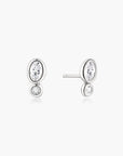 Silver Bezel Organic Pebble & Round Stud Earrings