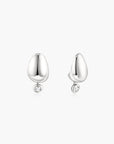 Silver Organic Dome Pebble with Bezel Dangle Stud Earrings