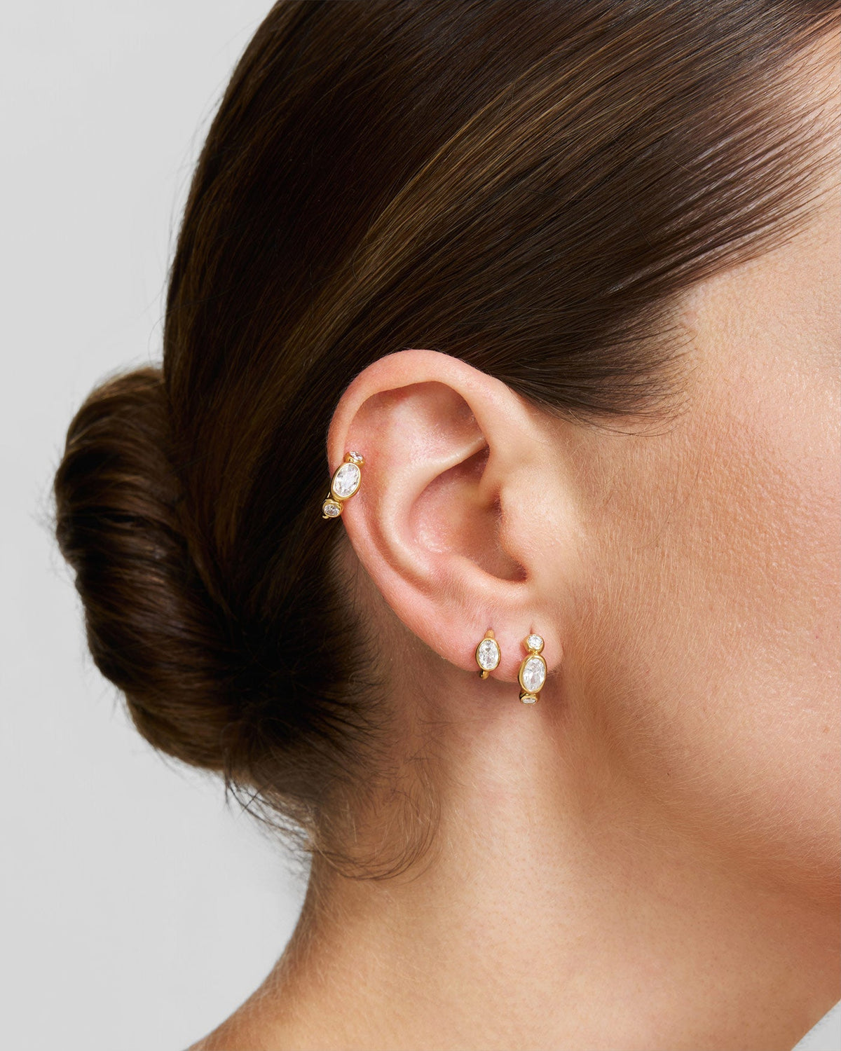 Gold Bezel Organic Pebble Huggie Hoop Earrings