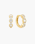 Gold Alternating Half-Bezel Huggie Hoop Earrings