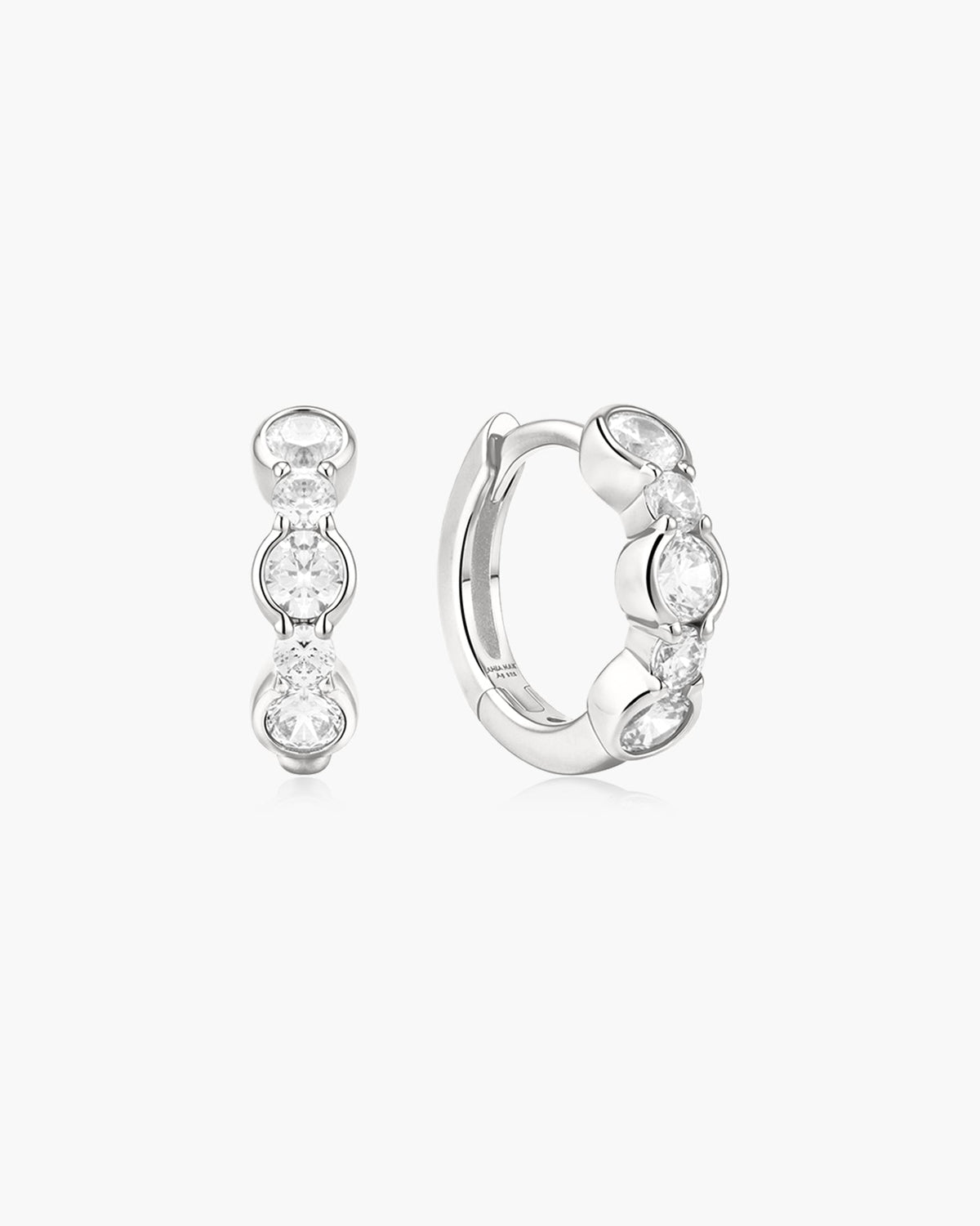 Silver Alternating Half-Bezel Huggie Hoop Earrings