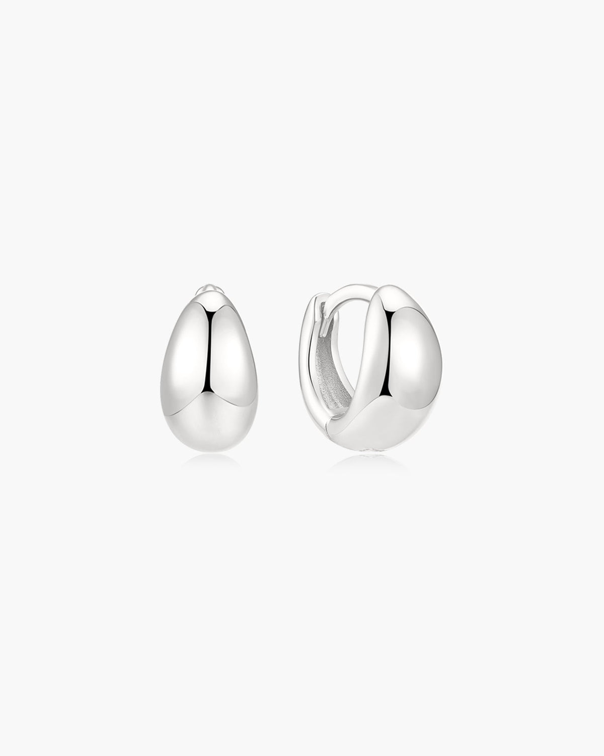 Silver Organic Dome Pebble Huggie Hoop Earrings