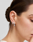 Silver Triple Half-Bezel Teardrop Huggie Hoop Earrings