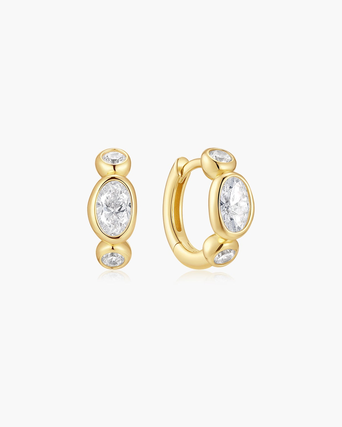 Gold Bezel Organic Pebble &amp; Round Huggie Hoop Earrings